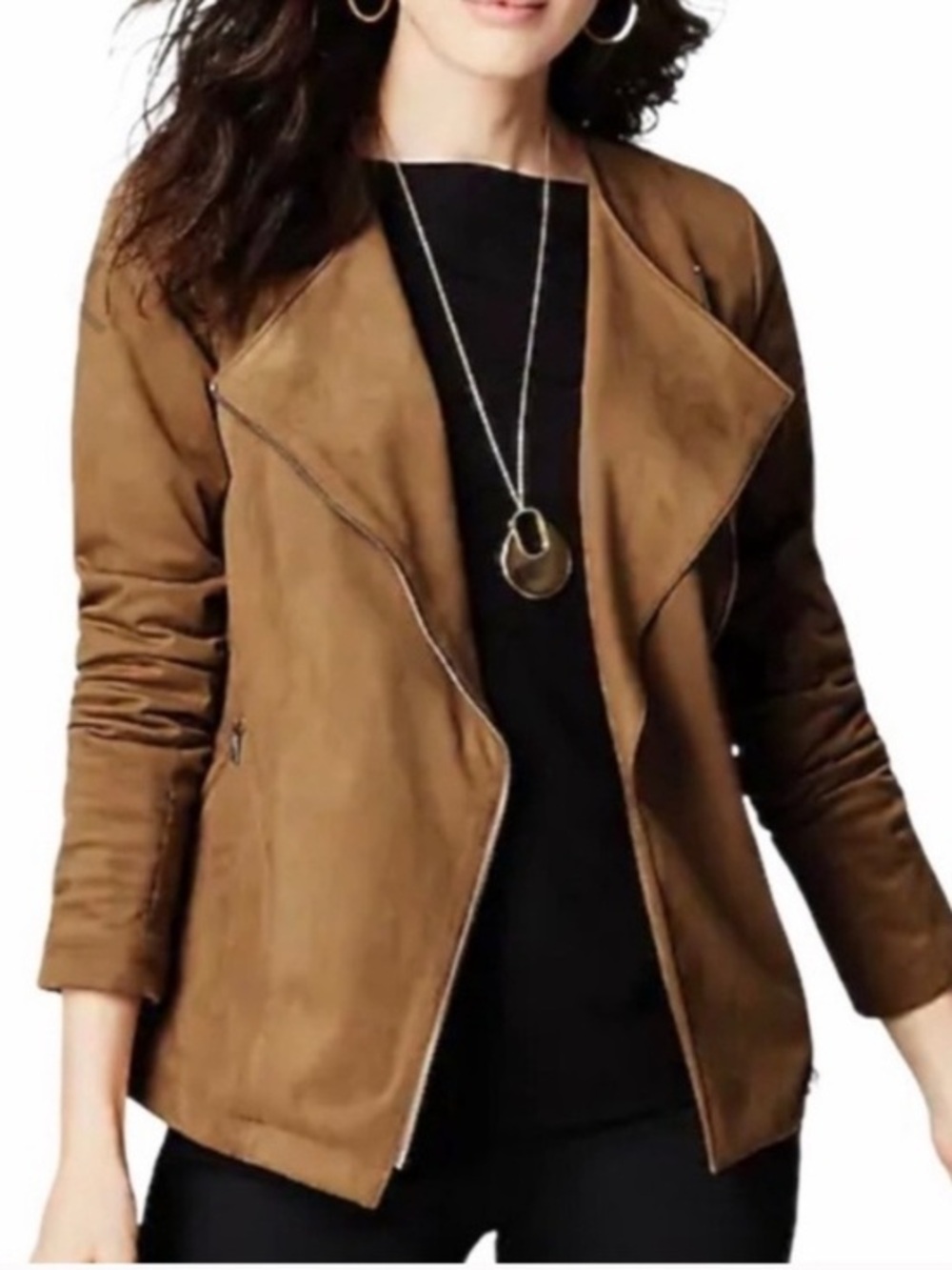 J. Jill Asymmetrical Zip Faux Suede Jacket Cognac size LP